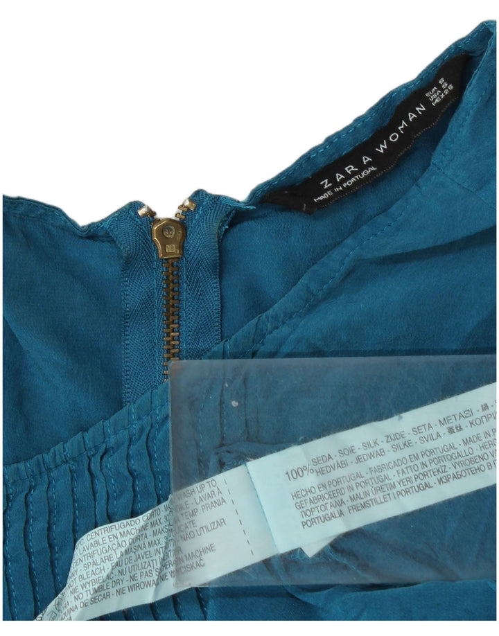 Zara Womens Blouse Top UK 10 Small Blue Silk