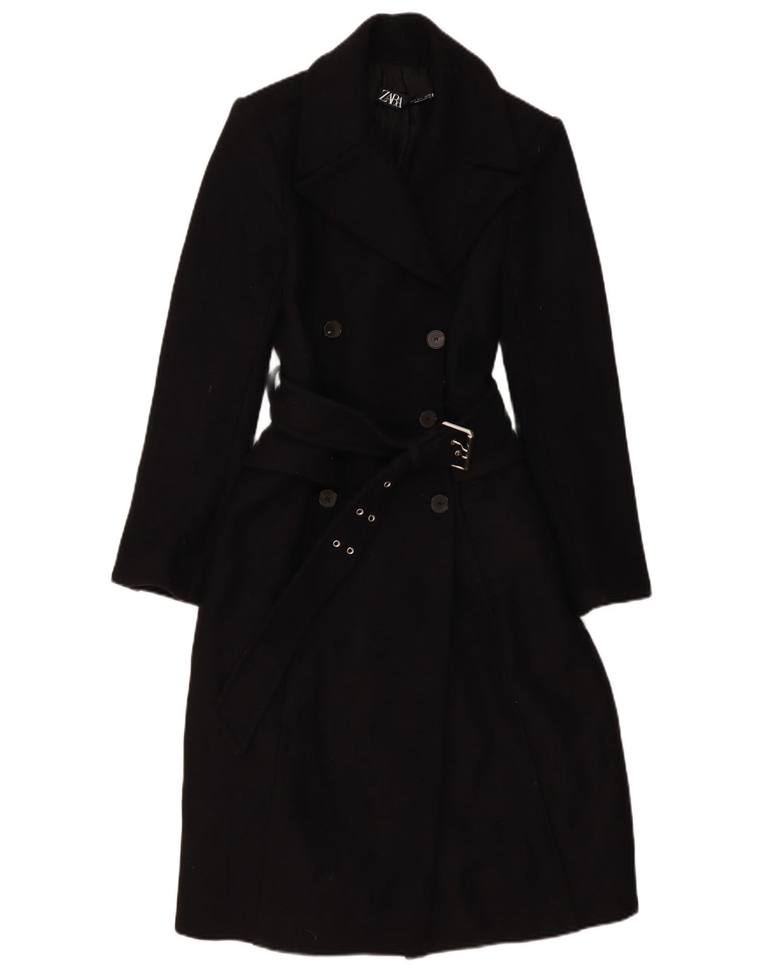 Zara Womens Double Breasted Coat UK 10 Small Black Wool