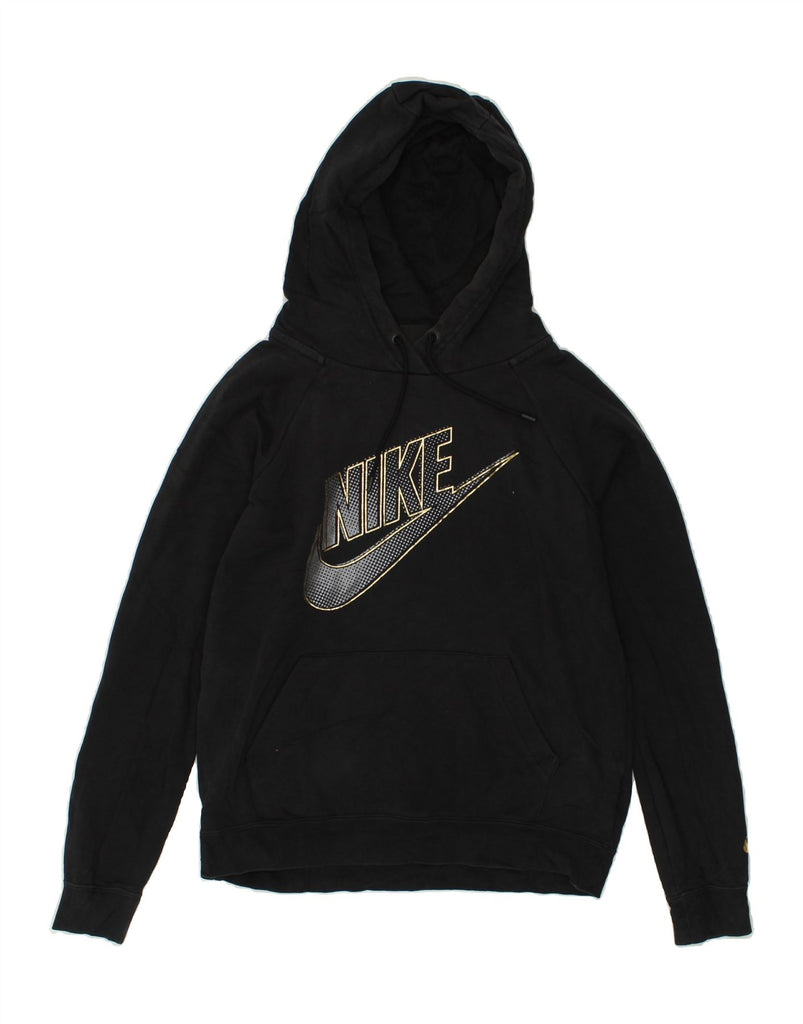 NIKE Womens Oversized Graphic Hoodie Jumper UK 10 Small Black Cotton | Vintage Nike | Thrift | Second-Hand Nike | Used Clothing | Messina Hembry 