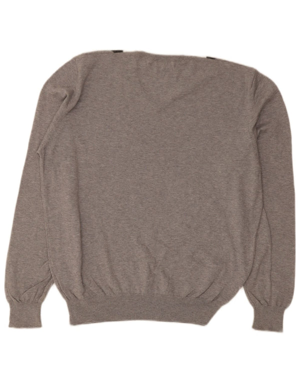 Brooksfield Mens V-Neck Jumper Sweater IT 50 Medium Grey Argyle/Diamond
