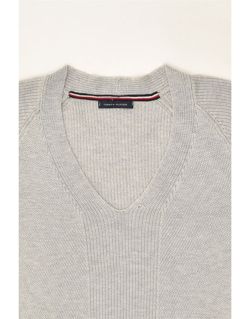 TOMMY HILFIGER Womens V-Neck Jumper Sweater UK 12 Medium Grey Colourblock | Vintage Tommy Hilfiger | Thrift | Second-Hand Tommy Hilfiger | Used Clothing | Messina Hembry 