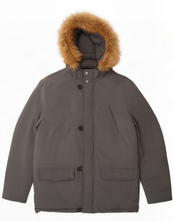 Jack Wills Mens Hooded Padded Jacket UK 40 Large Grey Polyester