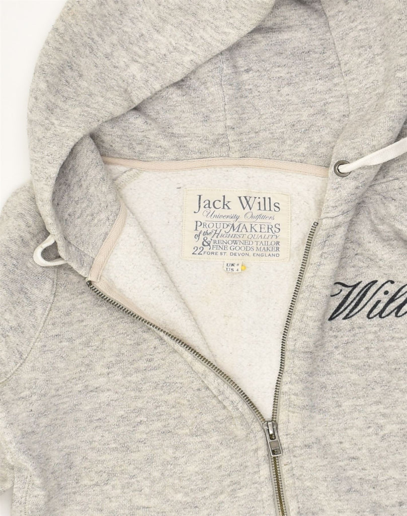 JACK WILLS Womens Zip Hoodie Sweater UK 8 Small Grey Cotton | Vintage Jack Wills | Thrift | Second-Hand Jack Wills | Used Clothing | Messina Hembry 