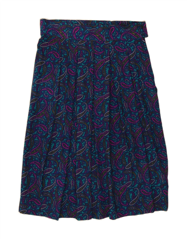 VINTAGE Womens Pleated Skirt W34 Large Blue Paisley Vintage Vintage and Second-Hand Vintage from Messina Hembry 