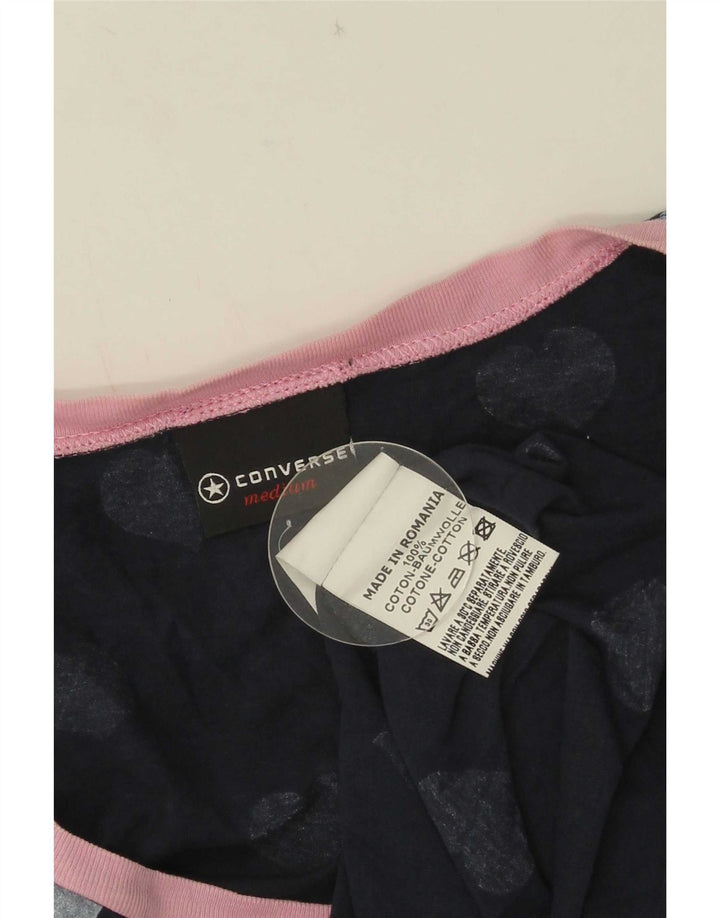 Converse Womens Abstract Pattern T-Shirt Top UK 12 Medium Navy Blue Heart