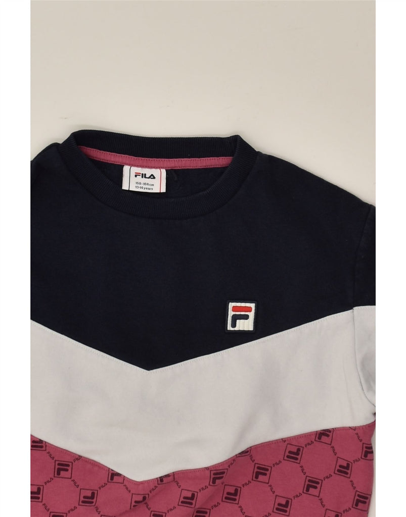 FILA Girls Sweatshirt Jumper 13-14 Years Pink Colourblock Cotton | Vintage Fila | Thrift | Second-Hand Fila | Used Clothing | Messina Hembry 