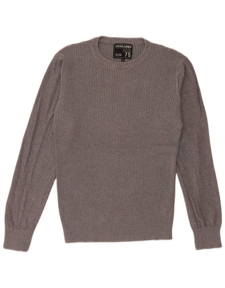 JACK & JONES Mens Graphic Crew Neck Jumper Sweater Medium Grey Cotton