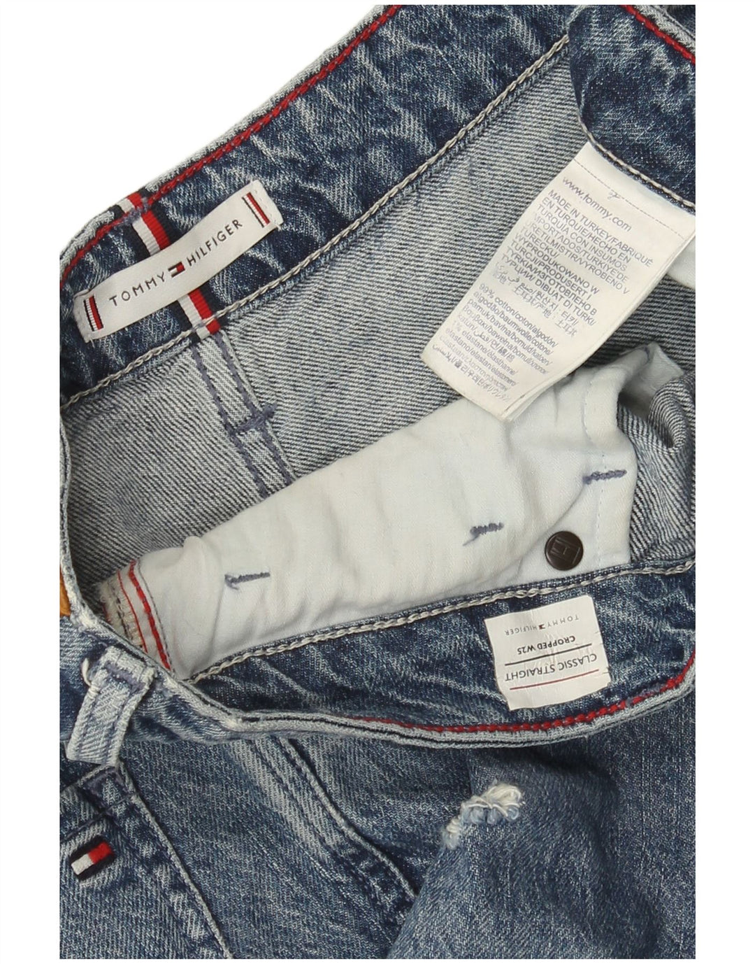 Tommy Hilfiger Womens Classic Distressed Crop Straight Jeans W25 L29 Blue
