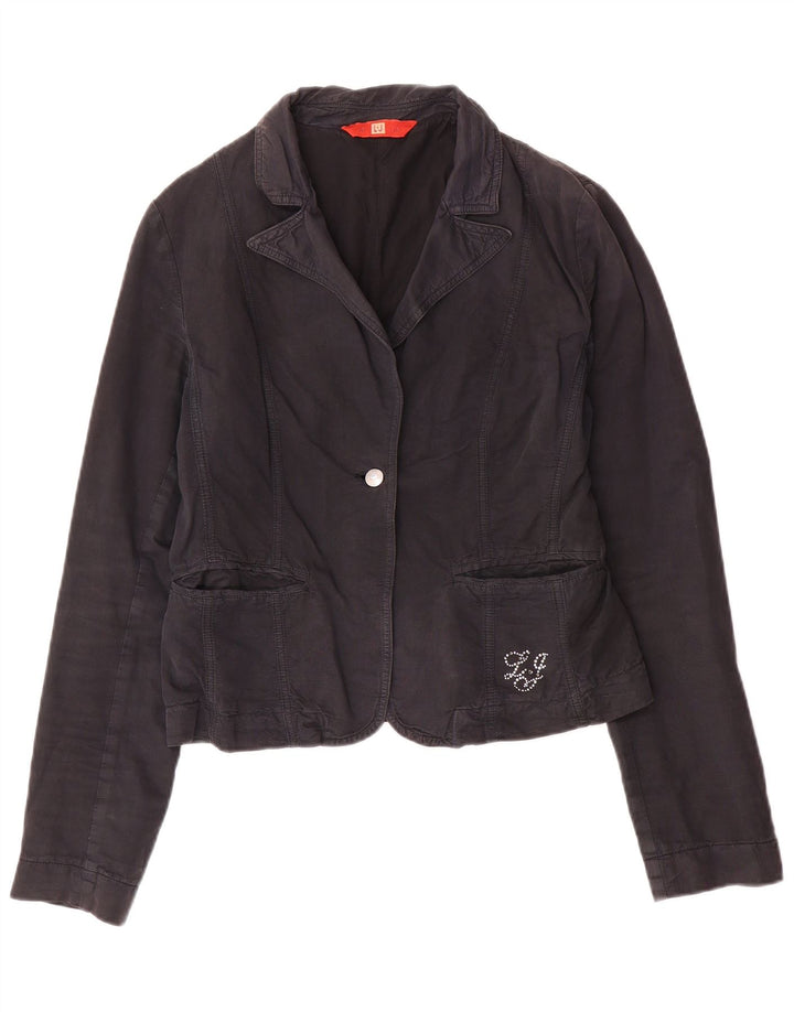 Liu Jo Womens 1 Button Blazer Jacket IT 46 Large Navy Blue Cotton