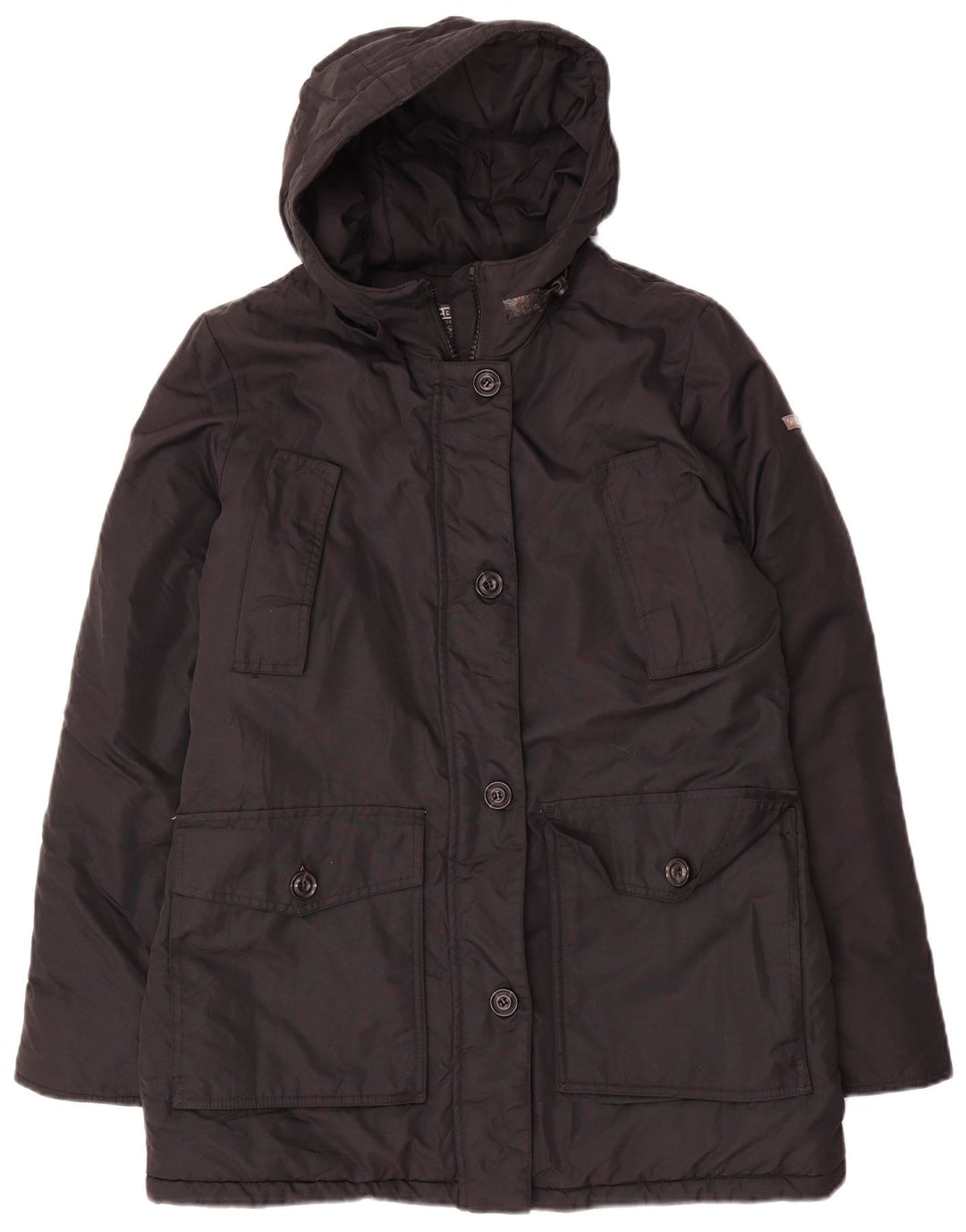 Brugi Womens Oversized Hooded Padded Jacket UK 10 Small Black Polyester