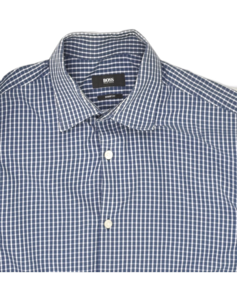HUGO BOSS Mens Sharp Fit Shirt Size 15 1/2 Medium Blue Check Cotton | Vintage Hugo Boss | Thrift | Second-Hand Hugo Boss | Used Clothing | Messina Hembry 
