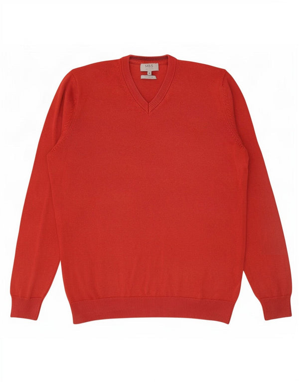 Marks & Spencer Mens V-Neck Jumper Sweater Medium Red Cotton