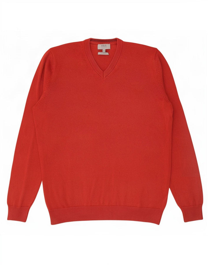 Marks & Spencer Mens V-Neck Jumper Sweater Medium Red Cotton