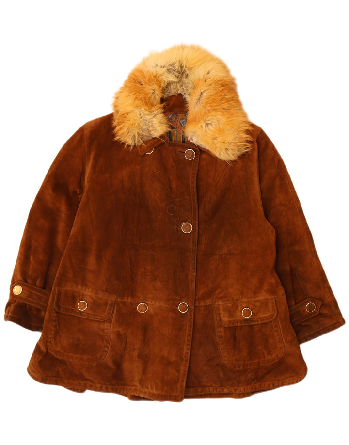 Vintage Womens Oversized Suede Double Breasted Coat IT 42 Medium Brown