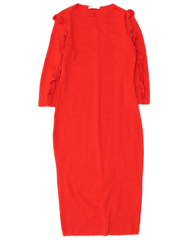 Zara Womens Trafaluc 3/4 Sleeve Sheath Dress UK 8 Small Red Polyester