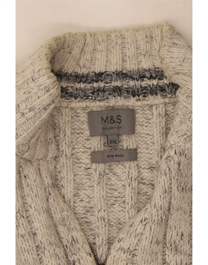 Marks & Spencer Mens Zip Neck Jumper Sweater 2XL Grey Flecked Wool