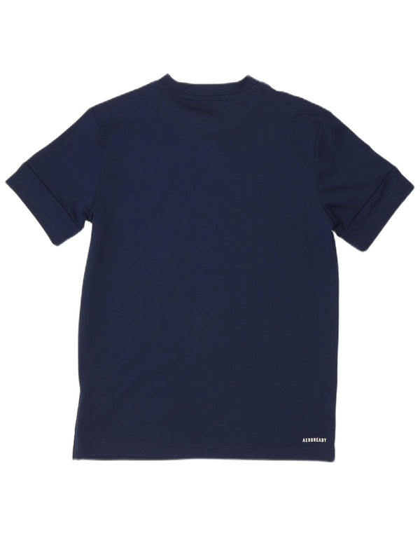 Adidas Boys Aeroready Graphic T-Shirt Top 11-12 Years Navy Blue Polyester
