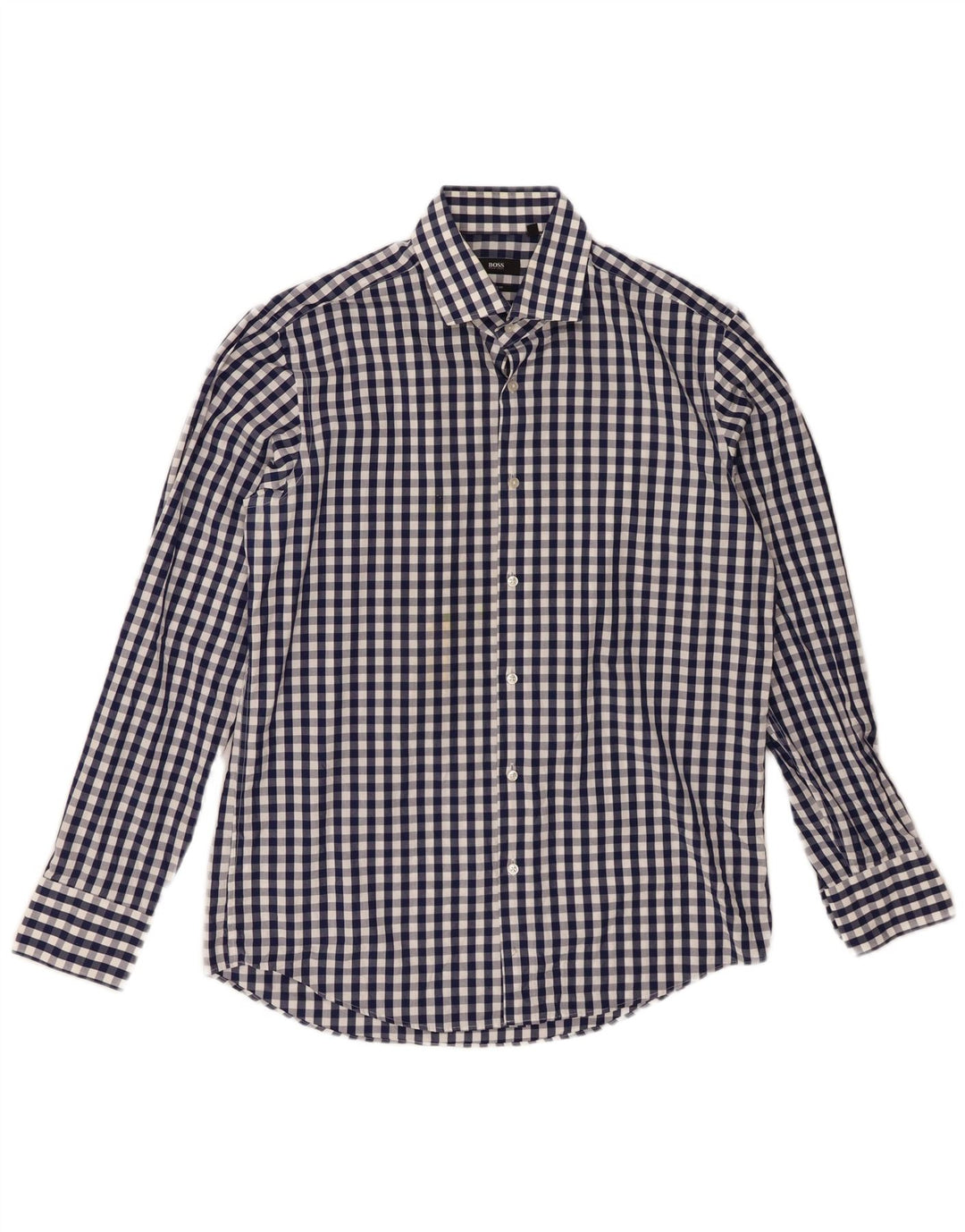 HUGO BOSS Mens Regular Fit Shirt Size 16 1/2 42 Large Navy Blue Gingham