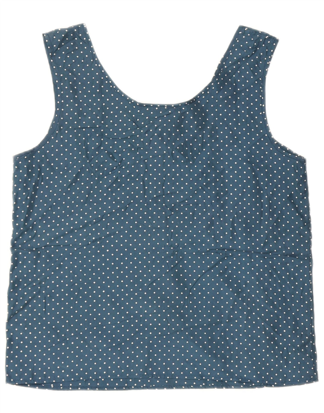 VINTAGE Womens Crop Sleeveless Blouse Top UK 14 Large Navy Blue Spotted