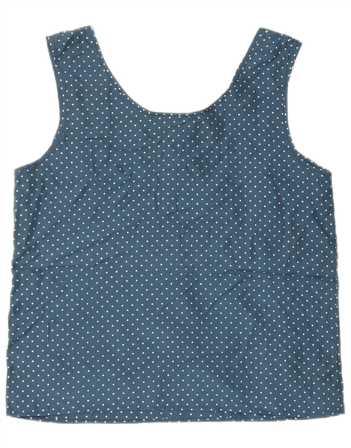 VINTAGE Womens Crop Sleeveless Blouse Top UK 14 Large Navy Blue Spotted
