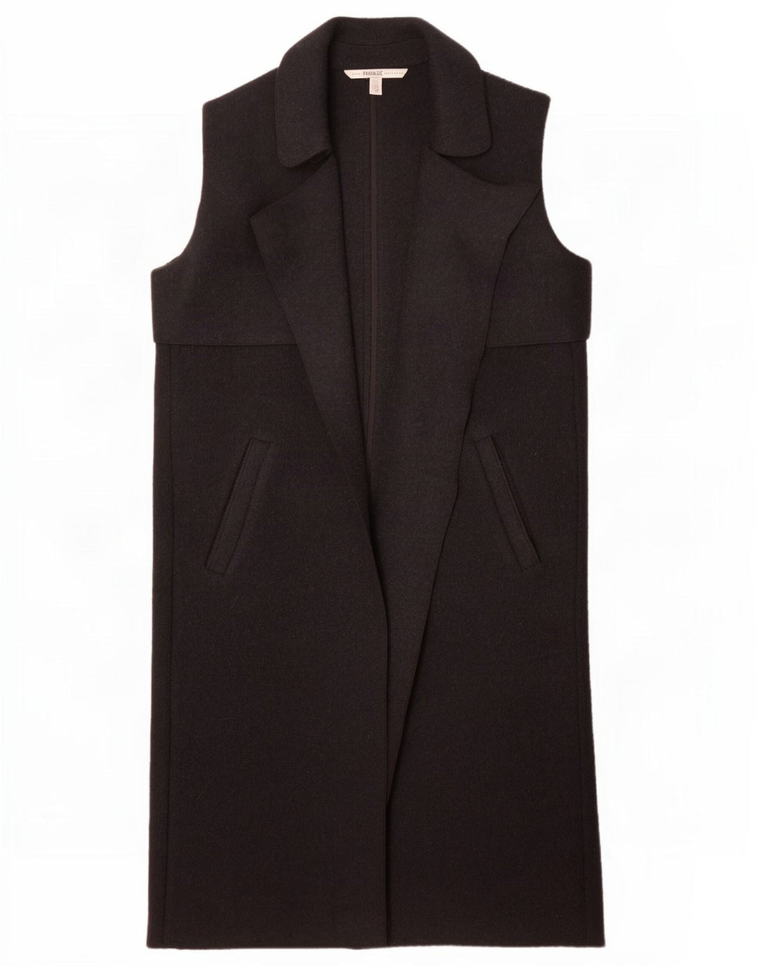 Zara Womens Trafaluc Sleeveless Open Overcoat UK 14 Medium Black Wool