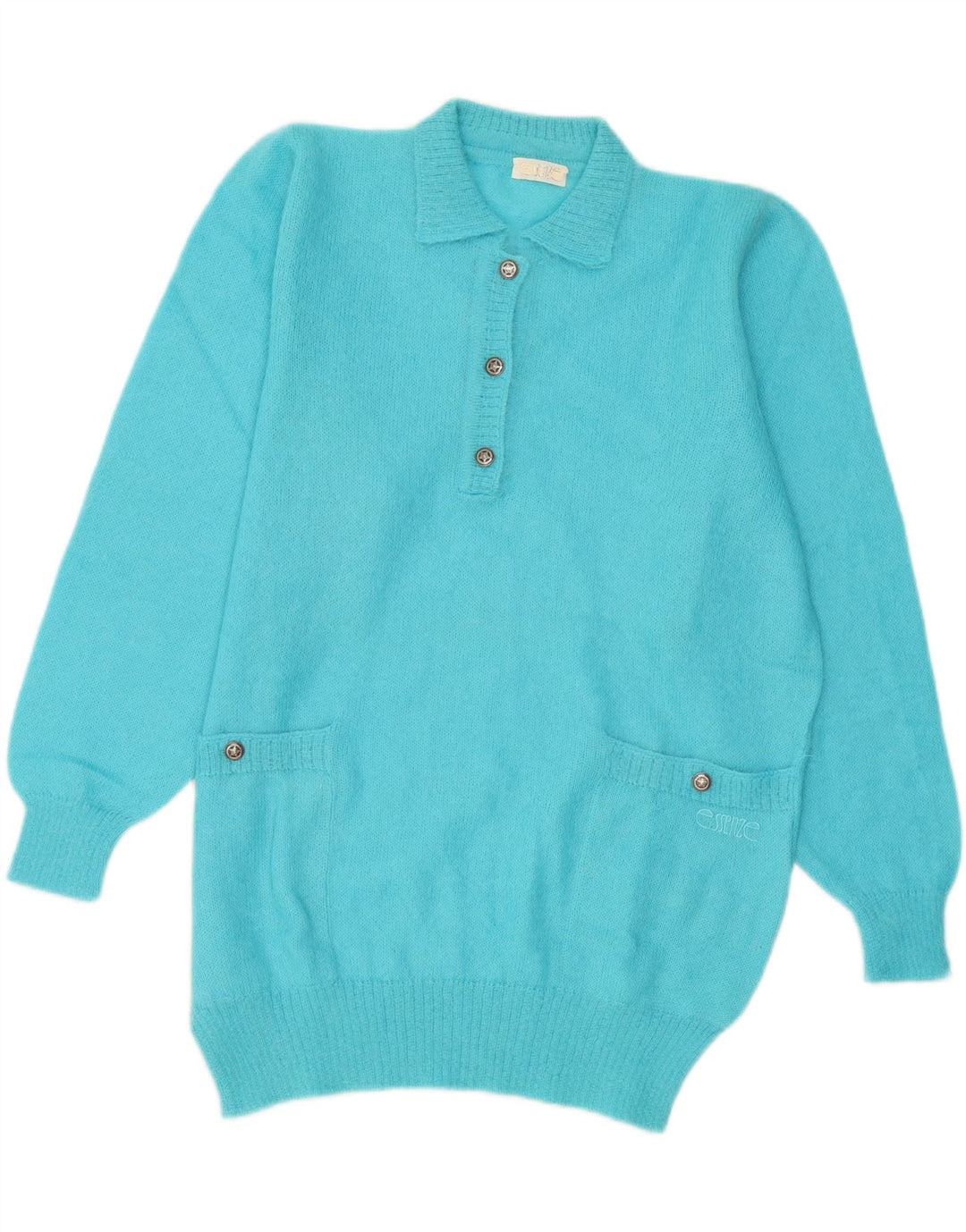 Vintage Womens Polo Neck Jumper Sweater IT 44 Medium Blue Mohair