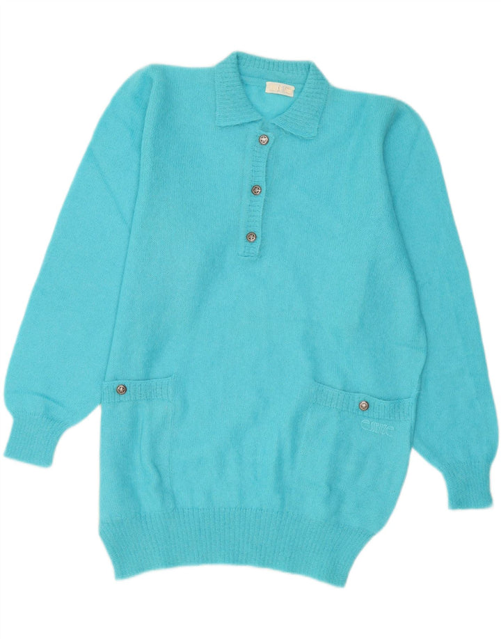 Vintage Womens Polo Neck Jumper Sweater IT 44 Medium Blue Mohair