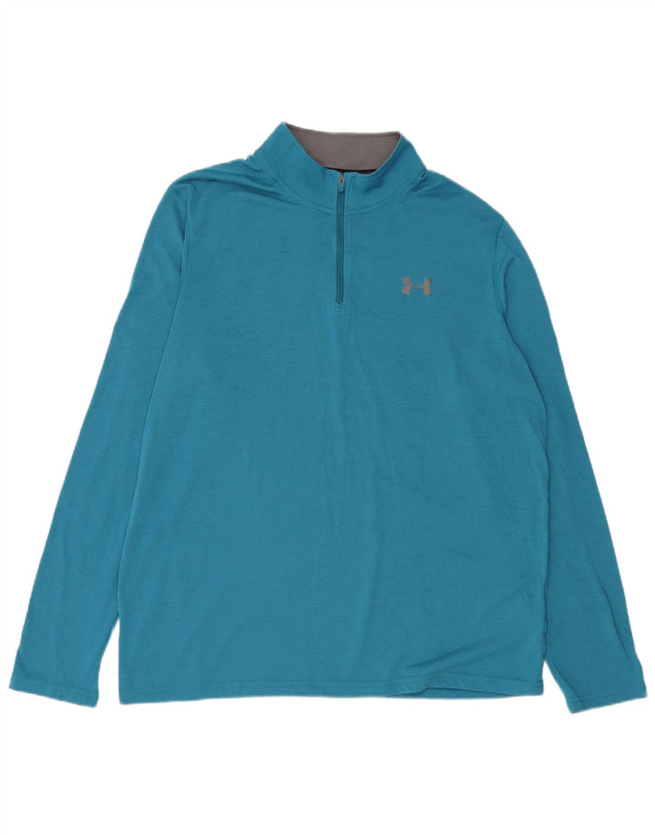Under Armour Mens Heat Gear Zip Neck Pullover Tracksuit Top Large Blue