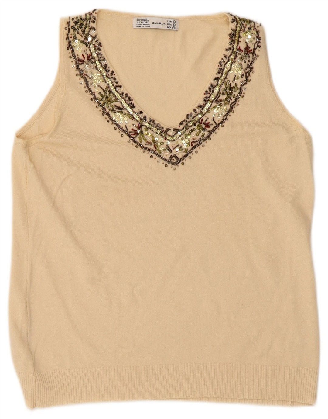 Zara Womens Vest Top UK 14 Large Beige Ramie