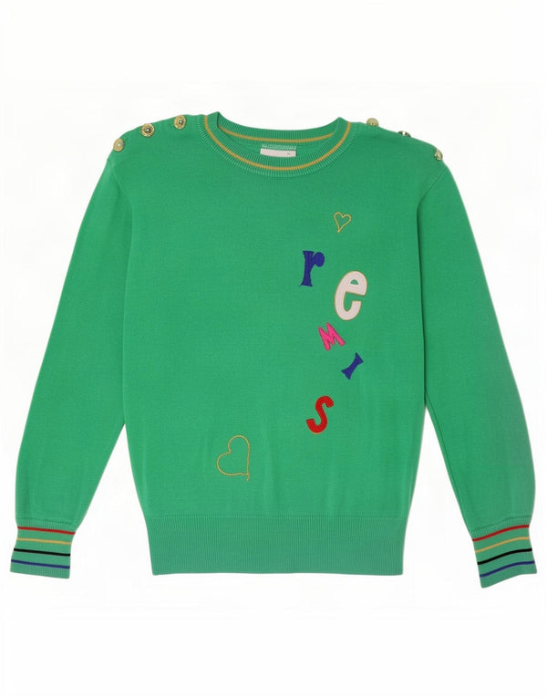 Basler Womens Graphic Crew Neck Jumper Sweater UK 14 Medium Green