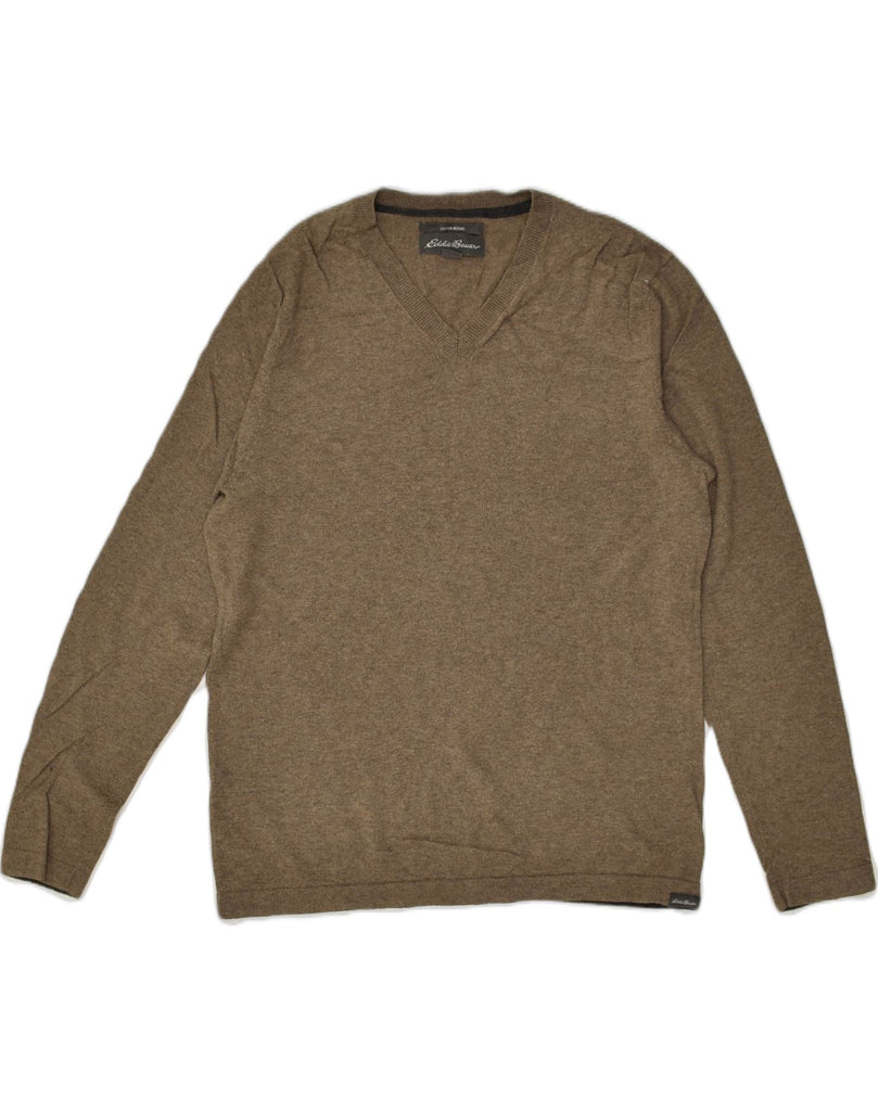 EDDIE BAUER Mens V-Neck Jumper Sweater Small Brown Cotton | Vintage Eddie Bauer | Thrift | Second-Hand Eddie Bauer | Used Clothing | Messina Hembry 