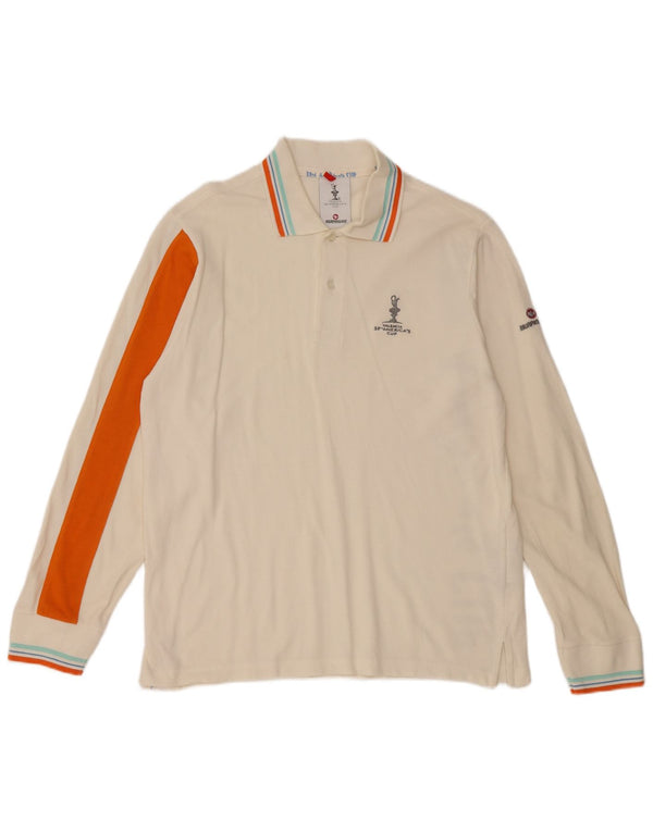 Murphy & Nye Mens Graphic Long Sleeve Polo Shirt Medium White Colourblock