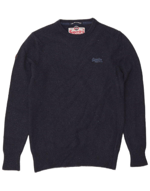 SUPERDRY Mens Crew Neck Jumper Sweater Medium Navy Blue Wool