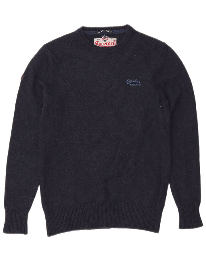 SUPERDRY Mens Crew Neck Jumper Sweater Medium Navy Blue Wool