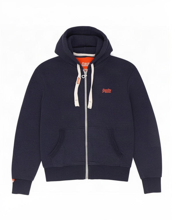 Superdry Mens Zip Hoodie Sweater 2XL Navy Blue Cotton