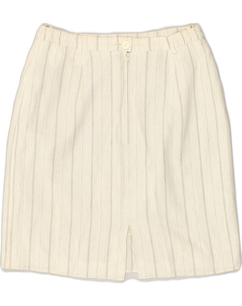 VINTAGE Womens Straight Skirt UK 12 Medium W28 Beige Striped Polyester | Vintage Vintage | Thrift | Second-Hand Vintage | Used Clothing | Messina Hembry 