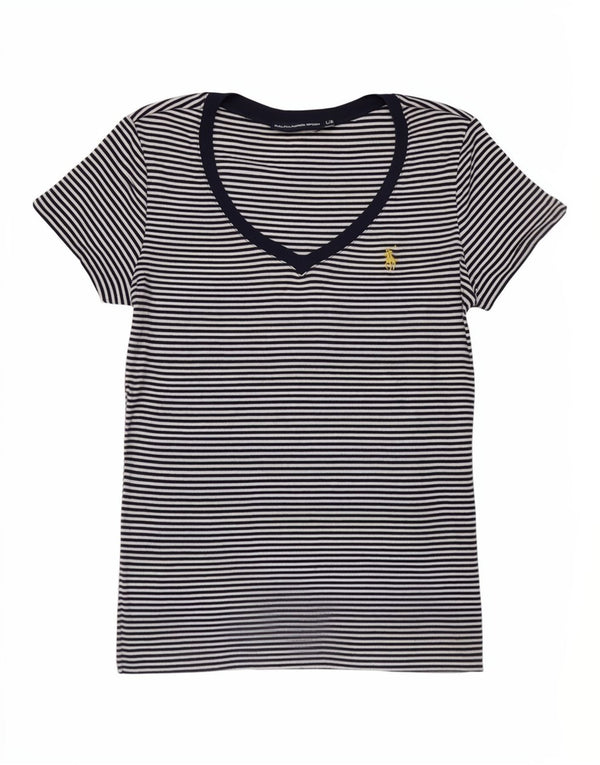 Ralph Lauren Womens T-Shirt Top UK 14 Large Navy Blue Striped Nautical