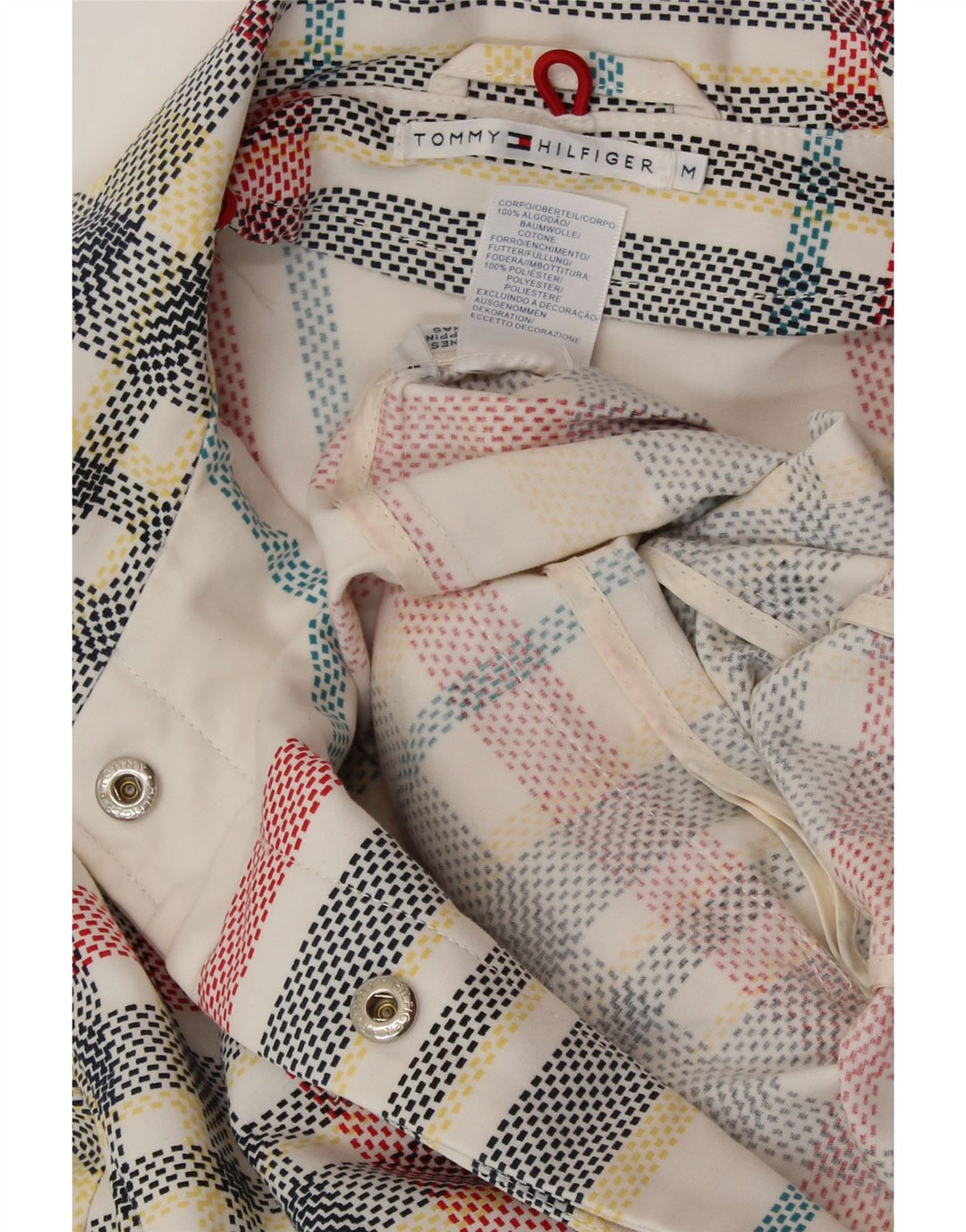 TOMMY HILFIGER Womens Overcoat UK 14 Medium Off White Check Cotton