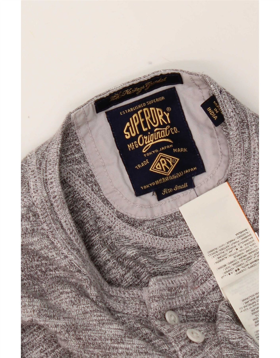 Superdry Mens Top Long Sleeve Small Grey Flecked Cotton