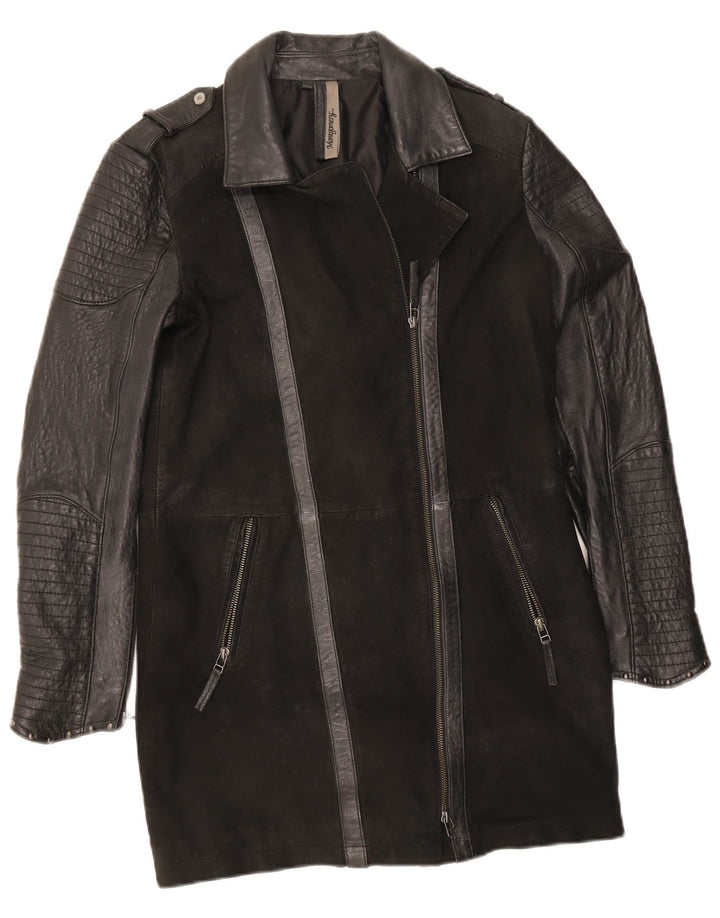 MONTGOMERY Womens Leather Coat UK 12 Medium Black Colourblock