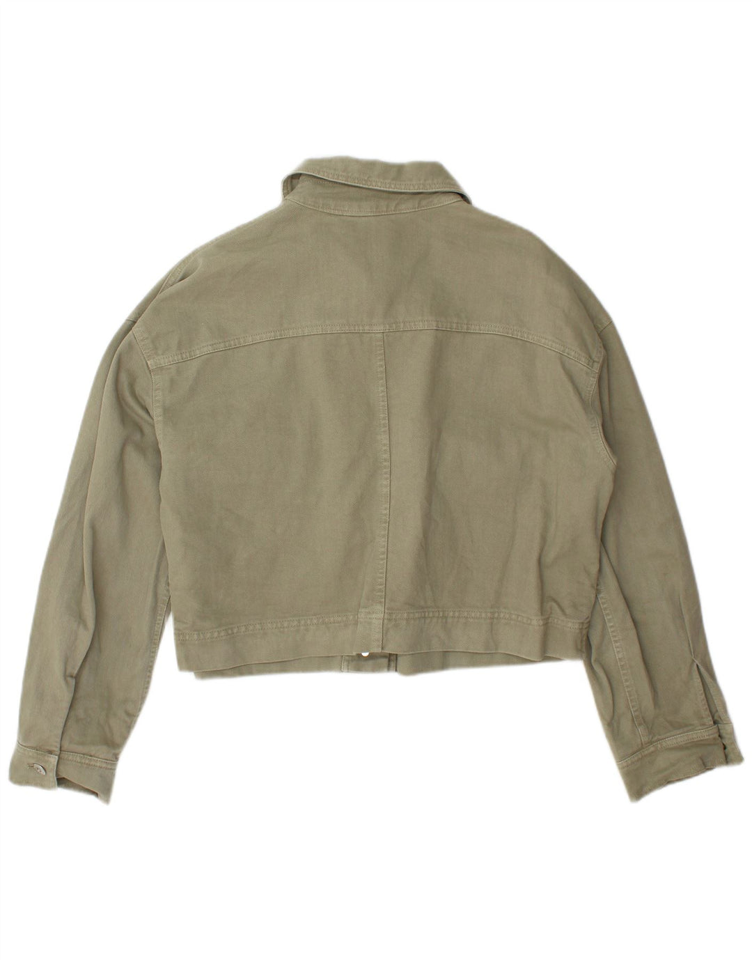 Zara Womens Crop Denim Jacket UK 16 Large Khaki Cotton