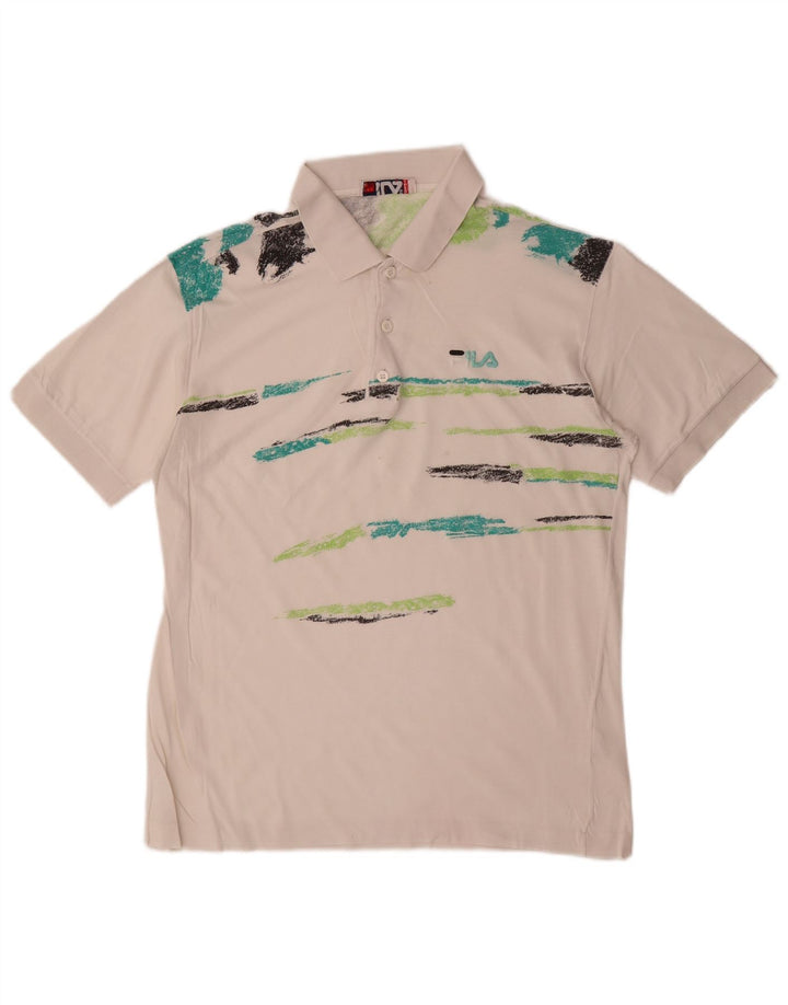 Fila Mens Polo Shirt IT 48 Medium Off White Striped