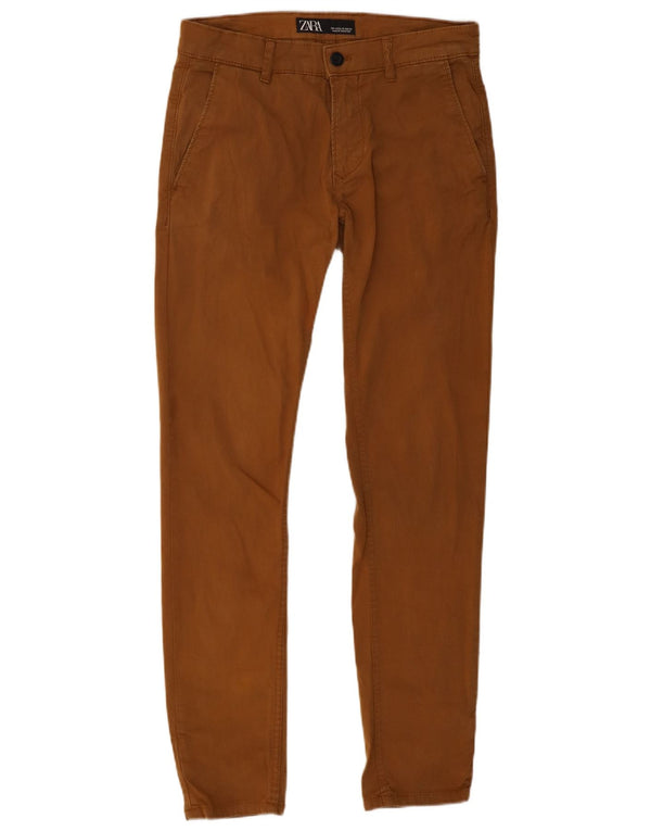 Zara Mens Slim Chino Trousers EU 38 Small W30 L29 Brown Cotton