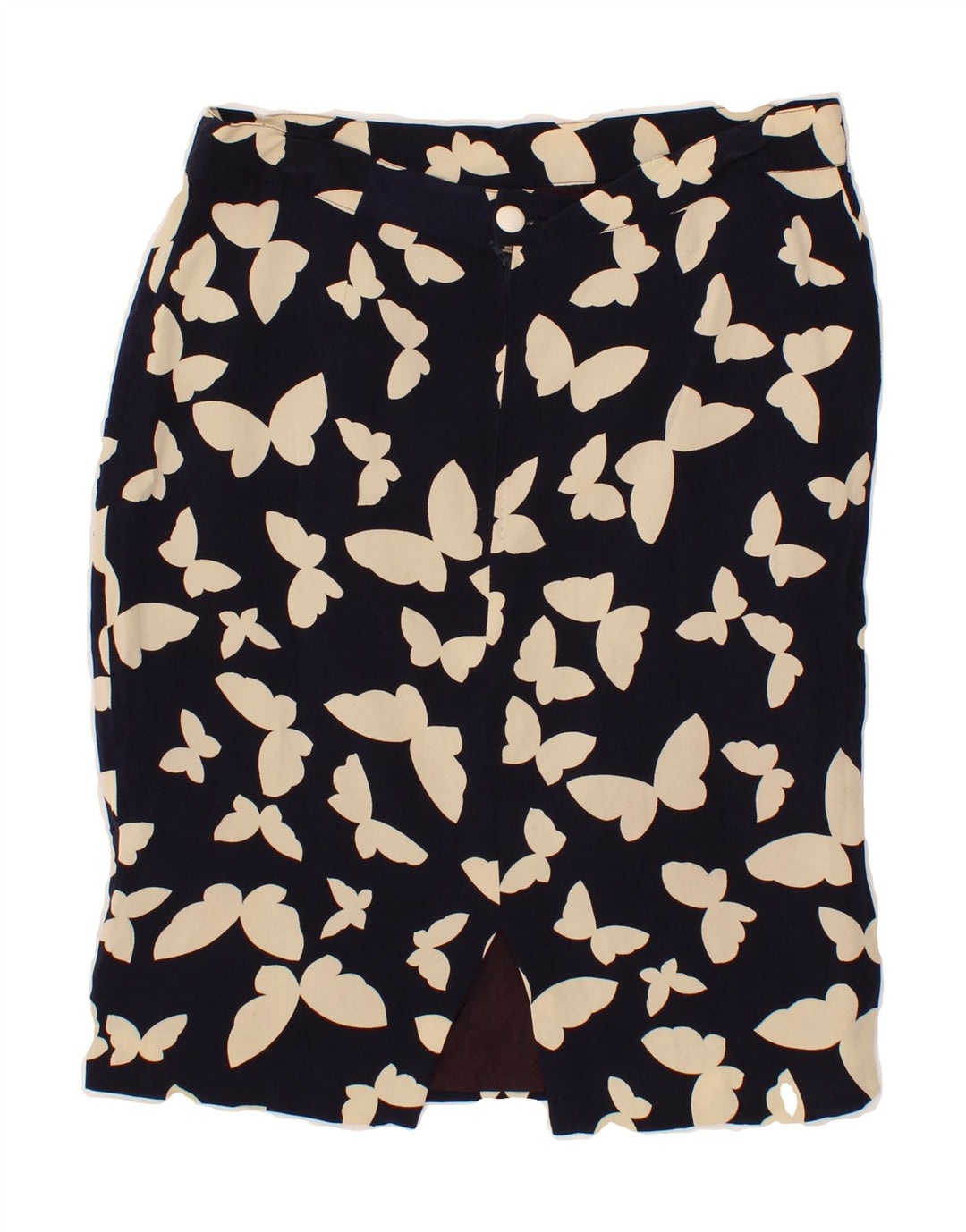 VINTAGE Womens Straight Skirt W32 Large  Navy Blue Butterfly Vintage Vintage and Second-Hand Vintage from Messina Hembry 