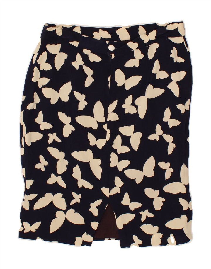 VINTAGE Womens Straight Skirt W32 Large  Navy Blue Butterfly Vintage Vintage and Second-Hand Vintage from Messina Hembry 