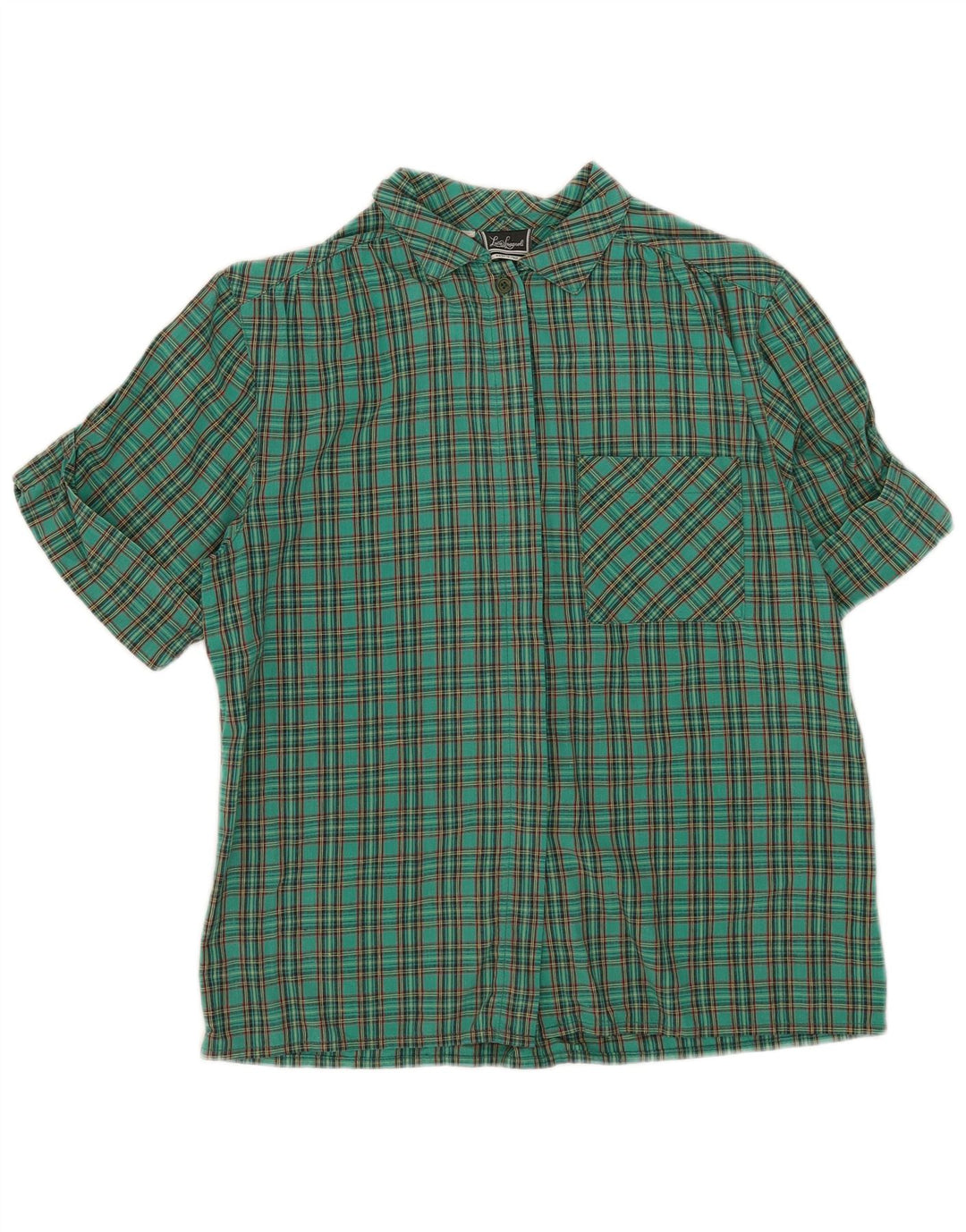 Luisa Spagnoli Womens Short Sleeve Shirt IT 44 Medium Green Check Cotton