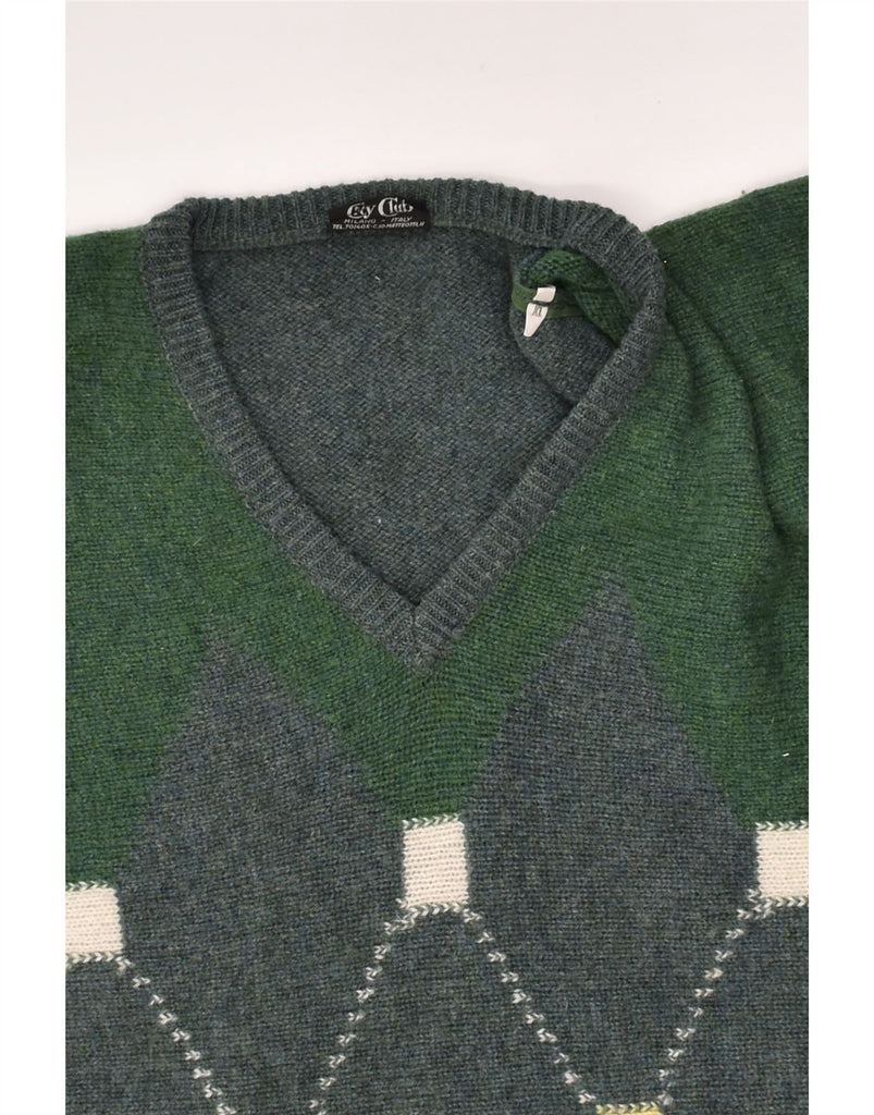 VINTAGE Mens V-Neck Jumper Sweater XL Green Argyle/Diamond Wool | Vintage Vintage | Thrift | Second-Hand Vintage | Used Clothing | Messina Hembry 