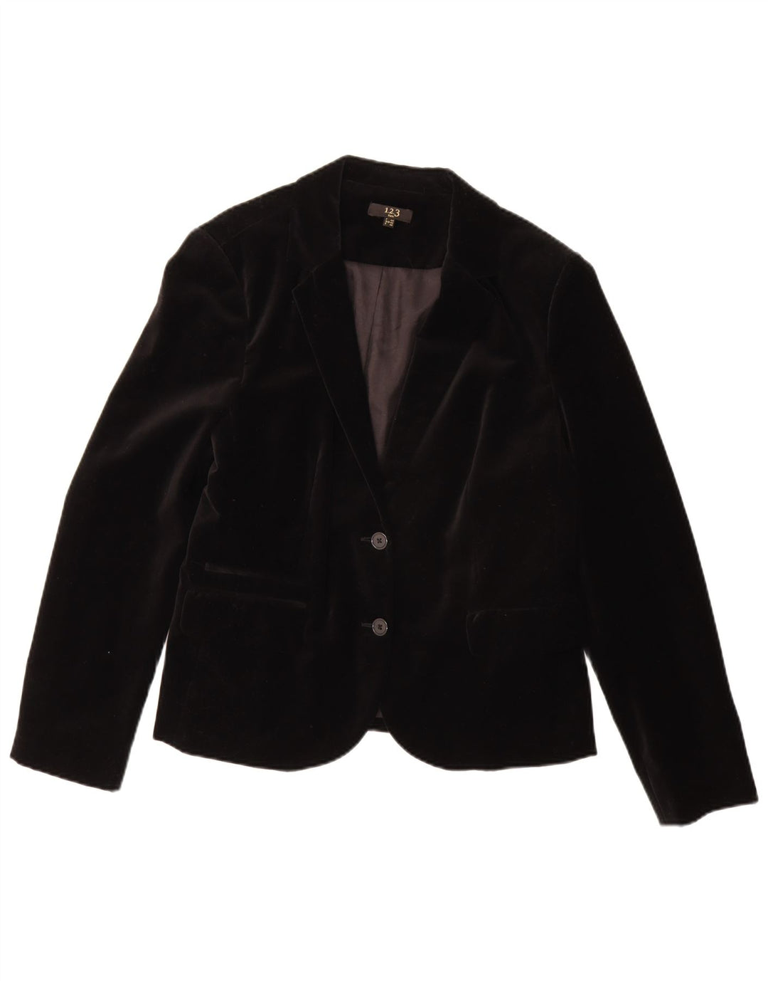1.2.3 PARIS Womens Velvet 2 Button Blazer Jacket EU 44 Medium Black Cotton