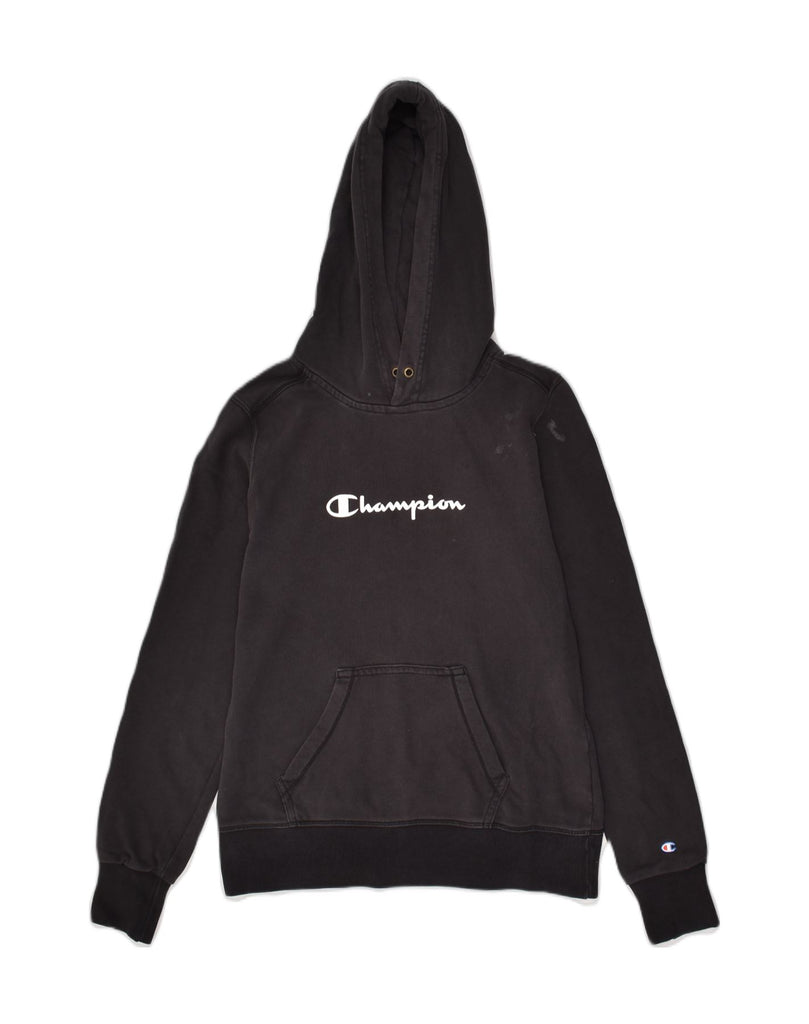 CHAMPION Womens Graphic Hoodie Jumper UK 12 Medium Black Cotton | Vintage Champion | Thrift | Second-Hand Champion | Used Clothing | Messina Hembry 