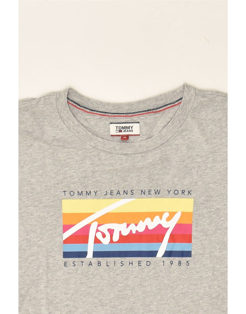 TOMMY HILFIGER Womens Graphic T-Shirt Top UK 14 Medium Grey Cotton | Vintage Tommy Hilfiger | Thrift | Second-Hand Tommy Hilfiger | Used Clothing | Messina Hembry 